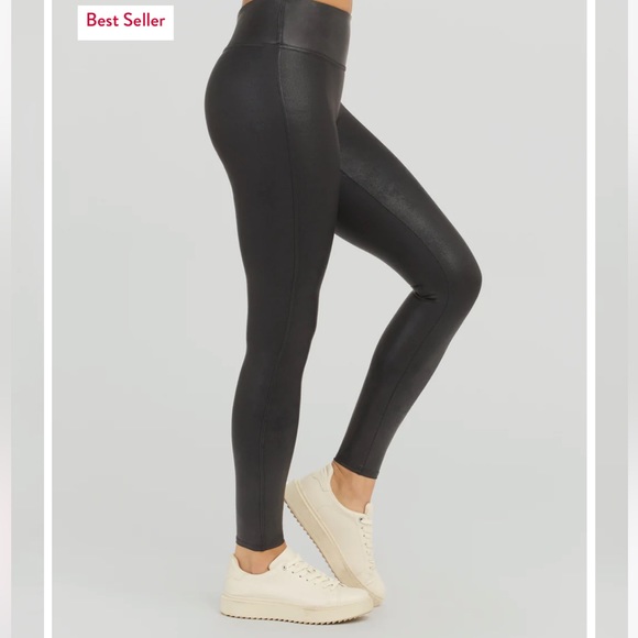 SPANX Faux Black Leather Leggings - Picture 7 of 8